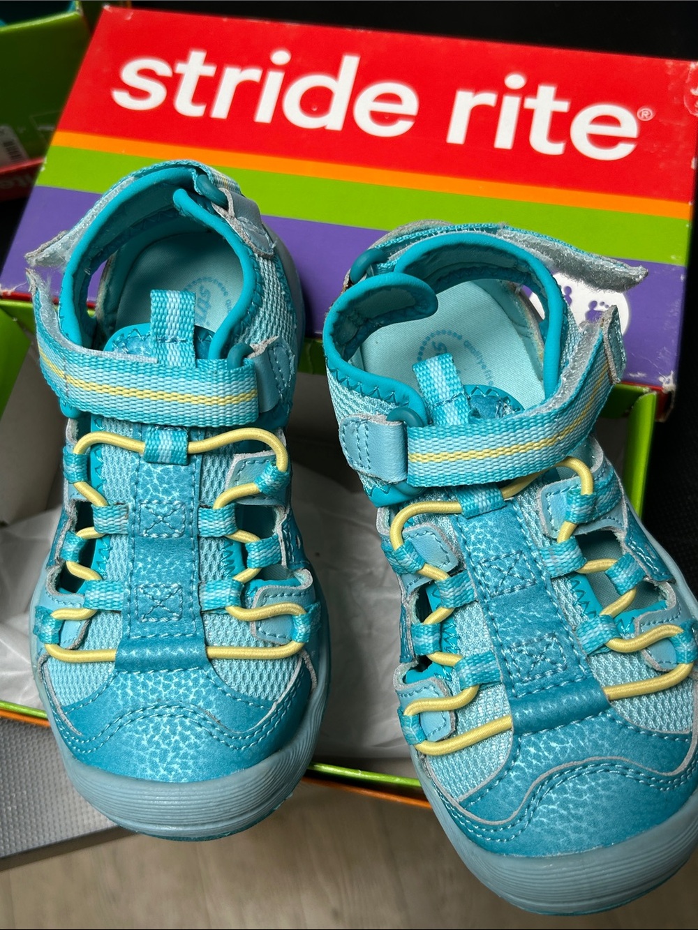 Stride Rite Unisex Teal and Yellow Kids' Sport Sandals.NWT. Euro sizes 25.5 & 26